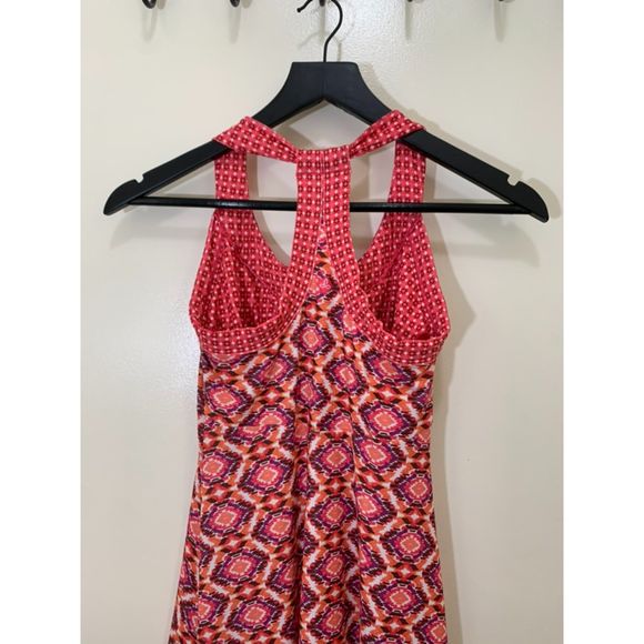 PrAna, Pink/Orange/Purple/White Stretchy Fit-Flare Dress w/ Built-in Bra, Used - Picture 4 of 9